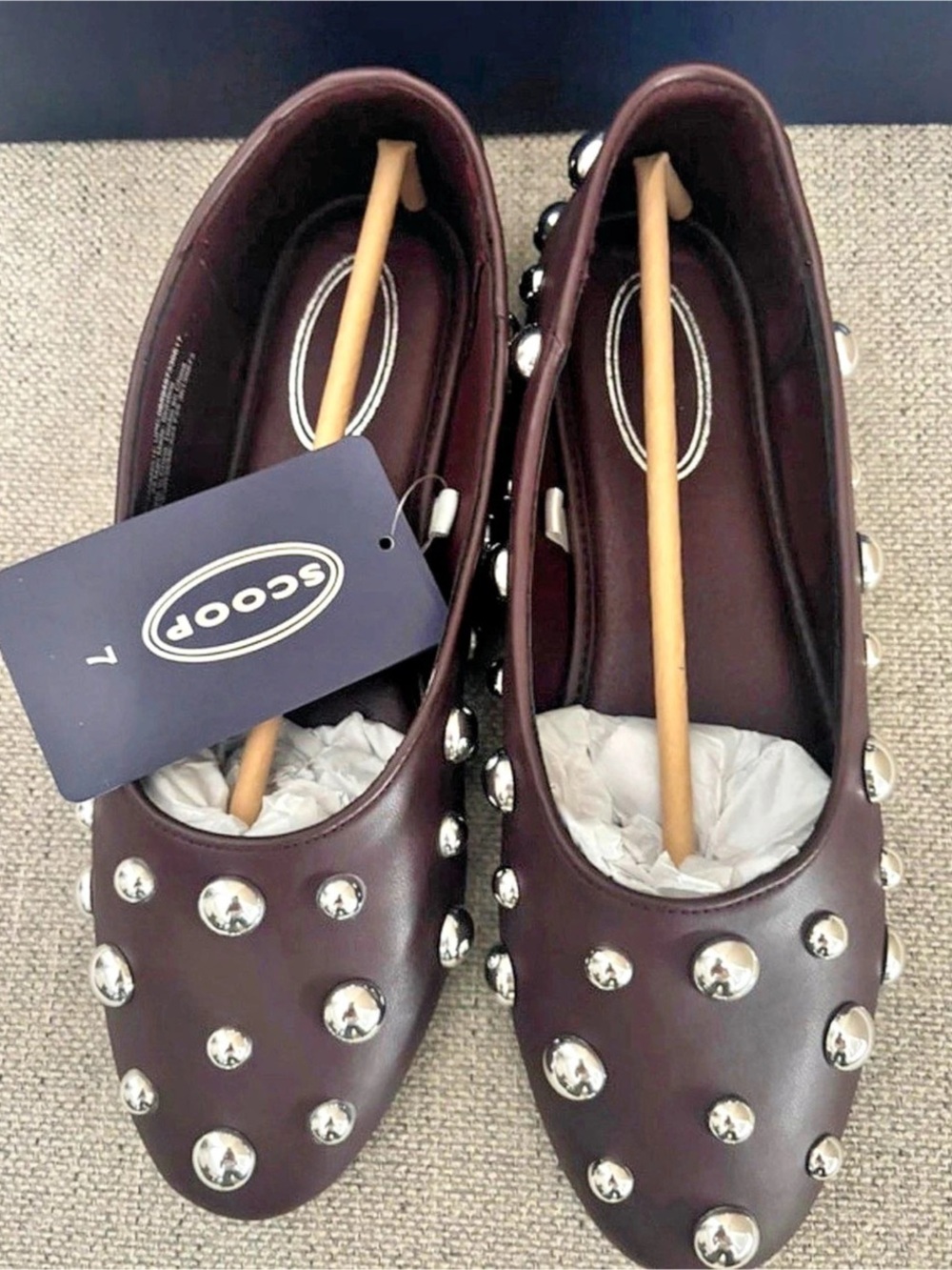 Scoop Studded Ballet Flat Flats burgundy/ Brown US 7 new
